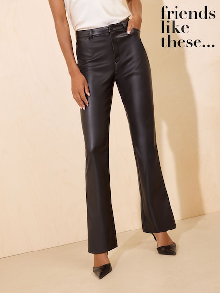 Black - Friends Like These Faux Leather Pu Straight Leg Trousers