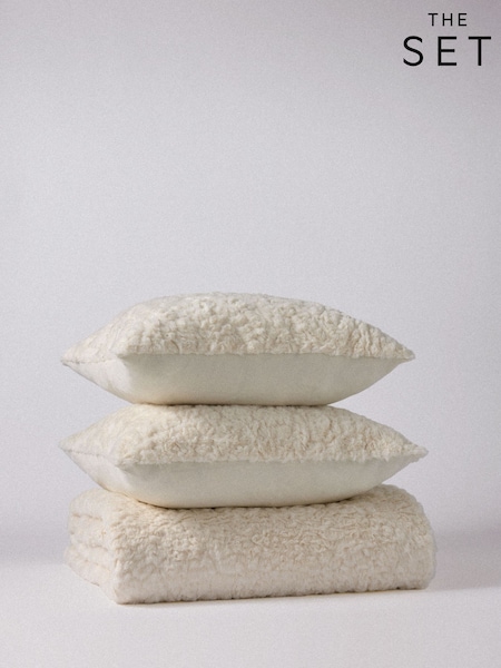 The Set 3 Piece Textured Faux Fur Throw And Cushion Covers
