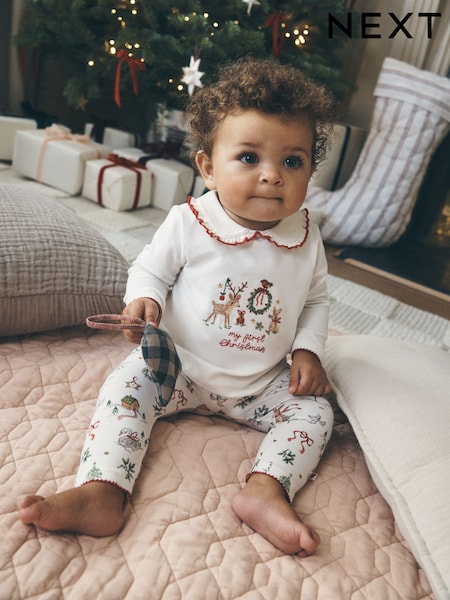 Blanc - My First Christmas Top And Leggings Baby Set (0-18mths)
