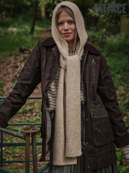 Oatmeal - Fatface Ribbed Hooded Scarf