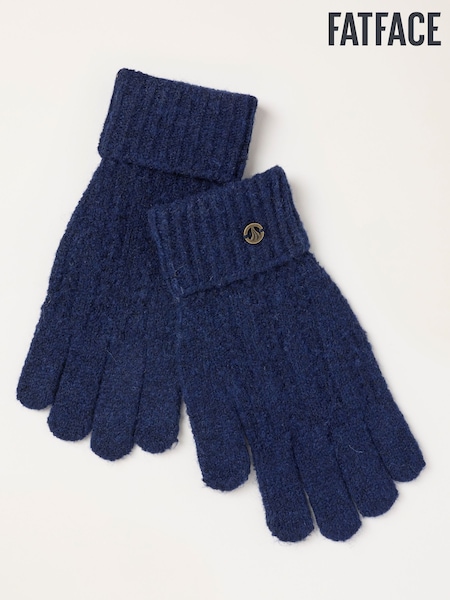 Navy - Fatface Pointelle Knit Gloves