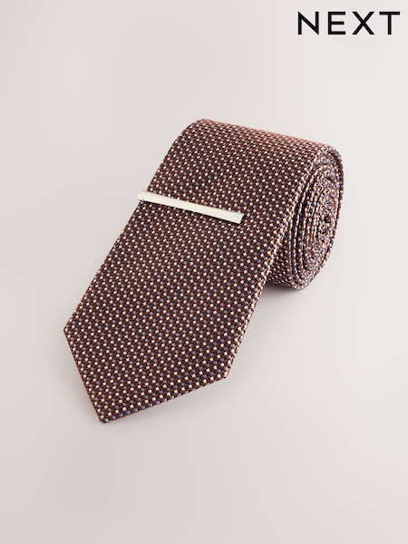 برتقالي - Regular Texture Tie With Clip