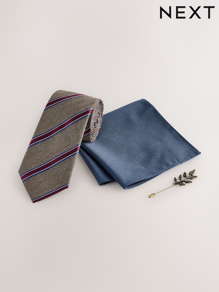 Neutral - Regular Tie Pocket Square And Metal Pin Set