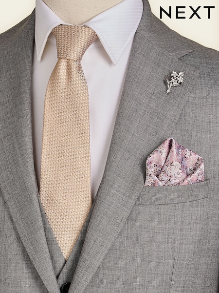 Neutral - Regular Tie Pocket Square And Pin Set