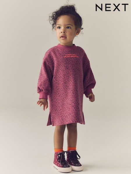 Pink Animal Print - Long Sleeve Sweat Dress (3mths-7yrs)
