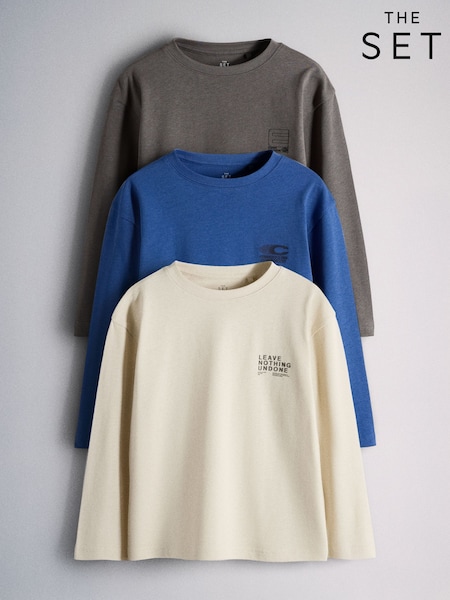 Blue/Grey - The Set 3 Pack Oversized Long Sleeve Graphic T-shirts