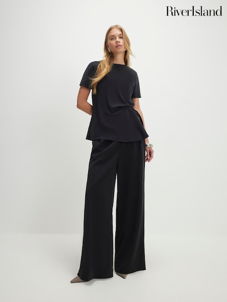 Black - River Island High Waisted Straight Leg Trousers