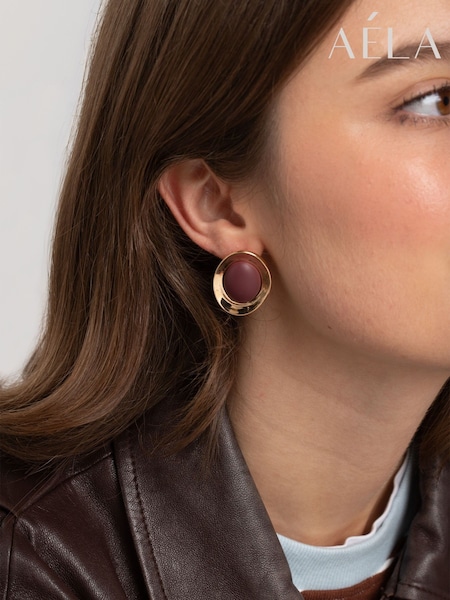 Red - Aela Red Matte Stud Earrings