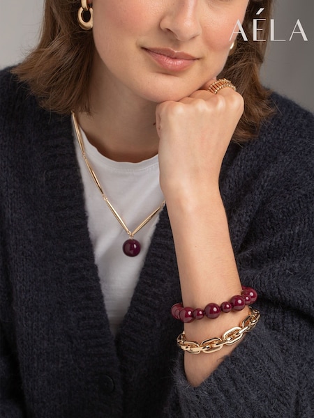 Red - Aela Red Bead Stretch Bracelet