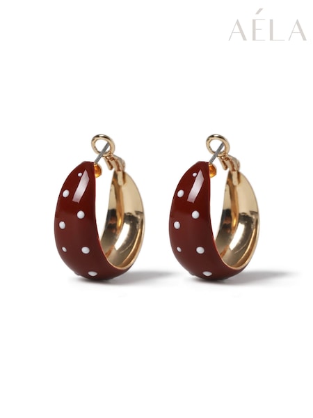 Rojo - Aela Red Polka Dot Enamel Hoop Earrings