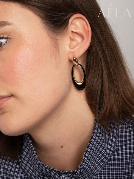 Black - Aela Enamel Drop Black Earrings