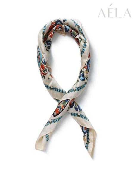 White - Aela Printed White Scarf