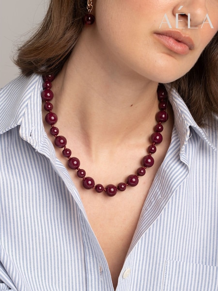 Rot - Aela Red Bead Short Rope Necklace
