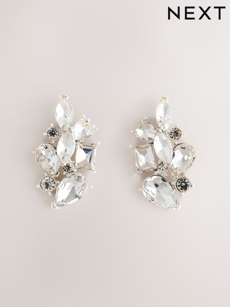 Silberfarben - Sparkle Cluster Stud Earrings