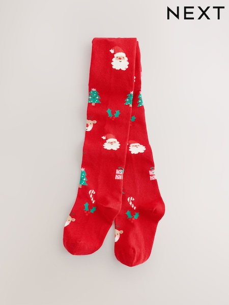 Red - Cotton Rich Christmas Tights