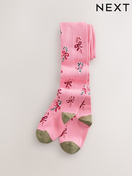 Pink - Cotton Rich Christmas Tights