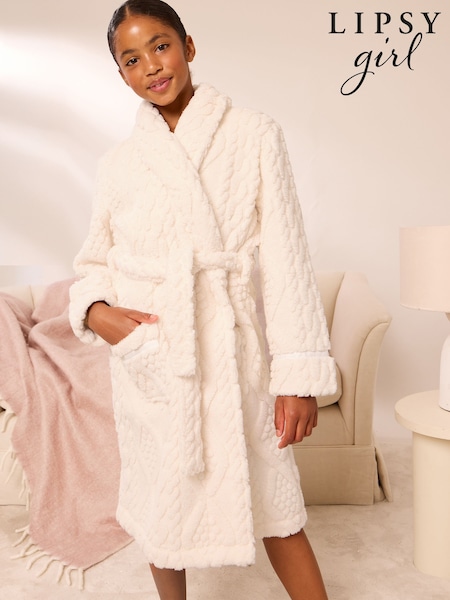 Cream - Lipsy Soft Touch Shawl Collar Dressing Gown (5-16yrs)