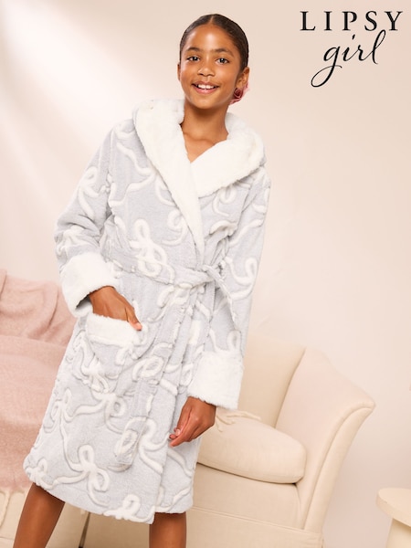 Grau - Lipsy Soft-Touch-Morgenmantel mit Kapuze (5–16 Jahre)