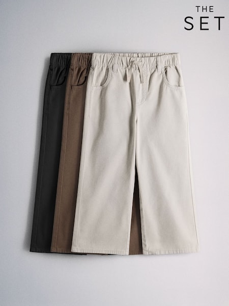 أسود/بني/رمادي - The Set 3 Pack Tie Waist Pull On Wide Leg Jeans