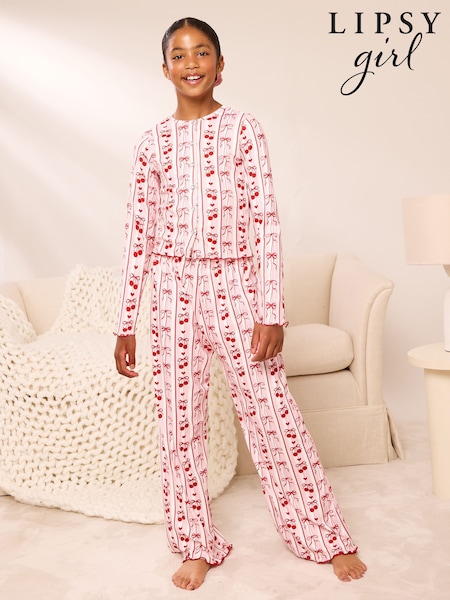 وردي - Lipsy Soft Touch Pointelle Lounge Pyjamas Set (5-16yrs)