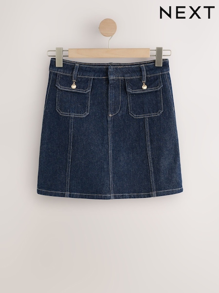 Indigo Blue - Front Button Pocket Denim Skirt