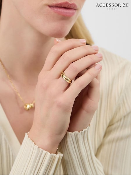 14ct Gold-Plated - Accessorize Sparkle Entwined Trio Ring