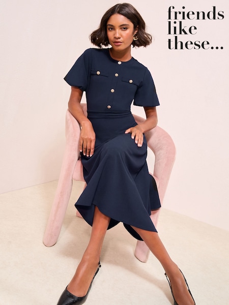 Navy Blue - Friends Like These Military Midi Dress