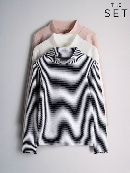 Черный/кремовый/в полоску - The Set 3 Pack High Neck Long Sleeve Rib T-shirts