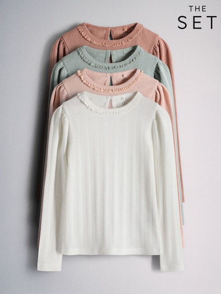 Pink/Green/Cream - The Set 4 Pack Long Sleeve Pointelle T-shirts