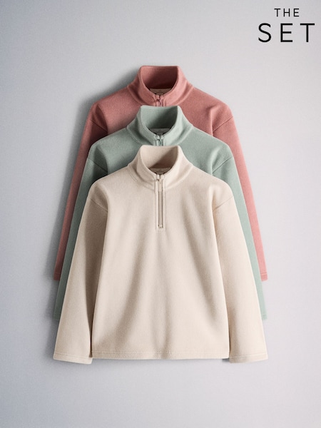 Pink/Grey/Green - The Set 3 Pack Long Sleeve Quarter Zip Fleeces