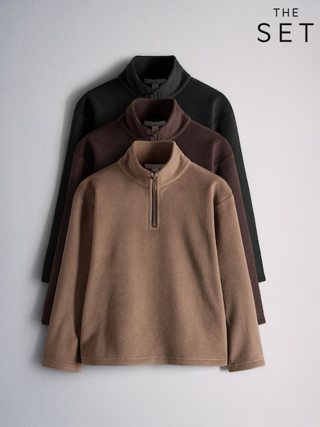 Black/Brown - The Set 3 Pack Quater Zip Microfleece Jumpers