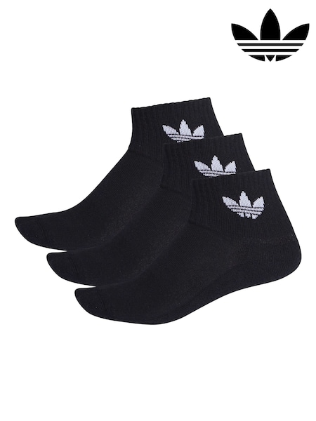 Black - Adidas Originals Mid Ankle Socks 3 Pack