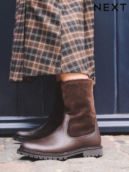 Schokoladenbraun - Forever Comfort® Leather Casual Midi Boots