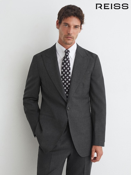 Charcoal Grey - Classic Fit Reiss Bold Wool Single-breasted Suit Blazer