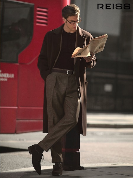 rjava - Classic Fit Reiss Vallance Wool-blend Herringbone Suit Trousers