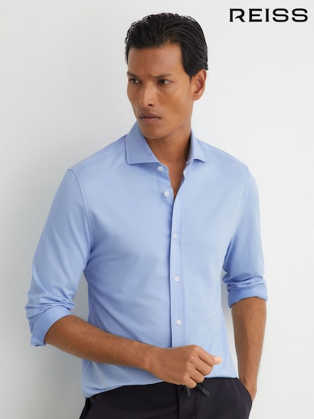 Soft Blue - Regular Reiss Monaco R-flex Cotton-blend Stretch Jersey Shirt Slim-fit