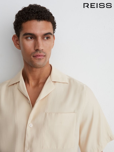 Stone - Regular Reiss Cosworth Modal-blend Relaxed Cuban-collar Shirt