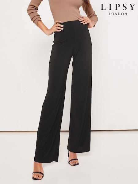 Black - Lipsy High Waist Wide Leg Jersey Trousers