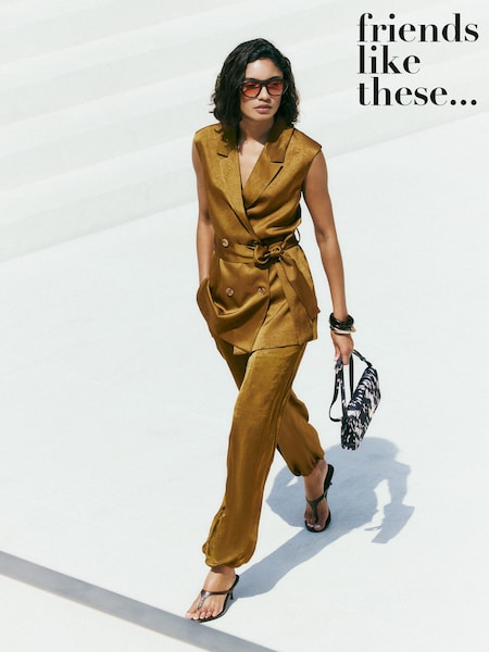 Olive Green - Friends Like These Satin Longline Waistcoat