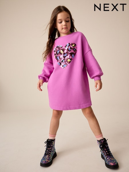 Bright Pink - Long Sleeve Sequin Jumper Dress (3-16yrs)