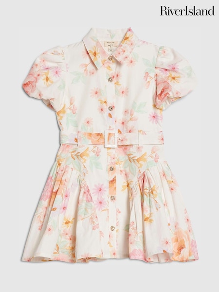 Cream - River Island Floral Print Prom Dress