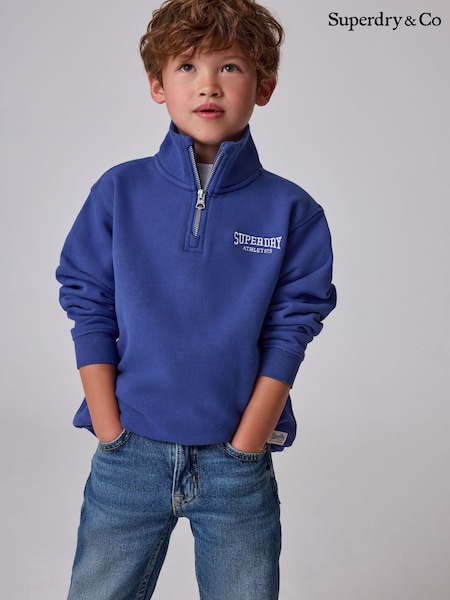 Blau - Superdry Funnel Neck Half Zip Sweatshirt