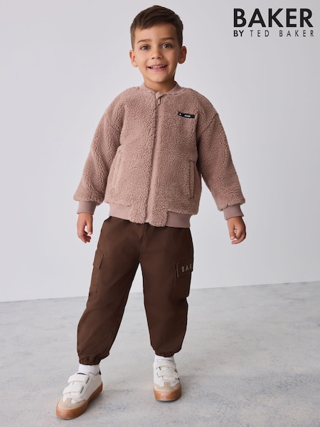 Sand - Baker By Ted Baker 3 Piece Borg Jacket T-shirt And Cargo Trousers Set