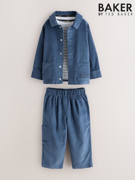 Blue - Baker By Ted Baker Cord Jacket, Stripe T-shirt And Trousers 3 Piece Set