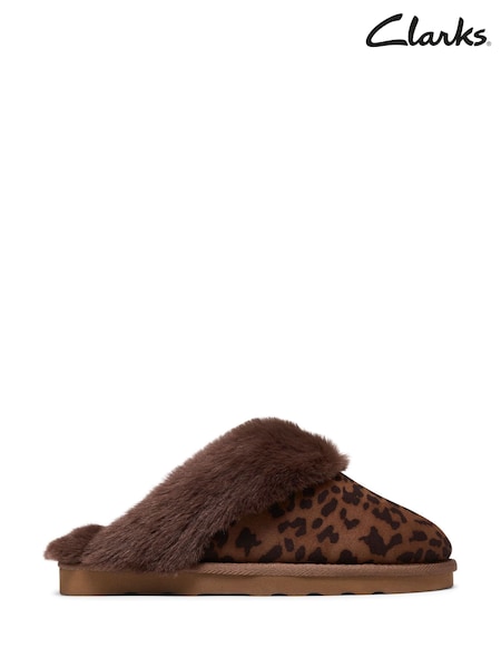 Leopard - Clarks Cherie Mule Fur Trim Slippers