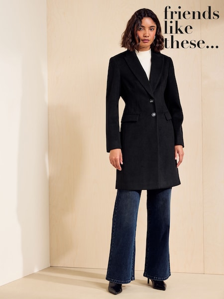 Black - Friends Like These Tailored Mid Length Single Breasted Coat
