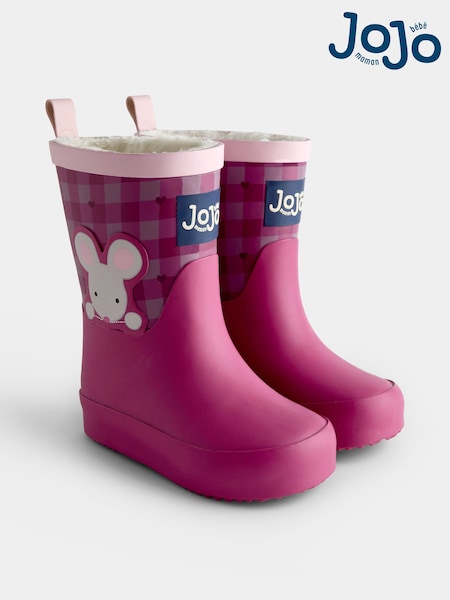 Berry Gingham Mouse - Jojo Maman Bébé Cosy Lined Wellies
