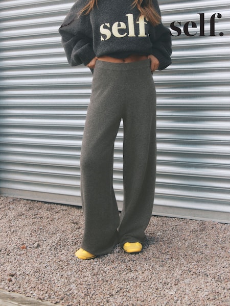 Gris anthracite - Self. Knitted Wide Leg Trousers