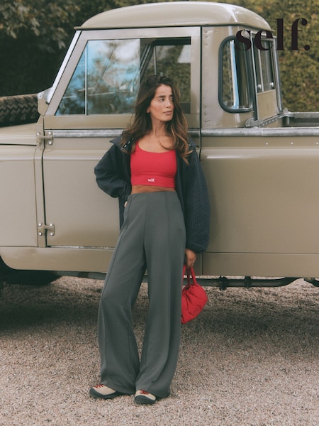 رمادي رمادي داكن - Self. Rib Wide Leg Trousers With Soft Touch