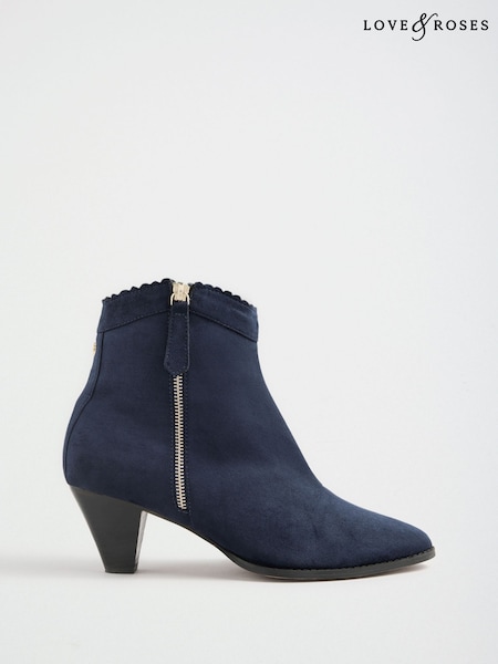 Navy - Love & Roses Mid Cone Heel Ankle Boots
